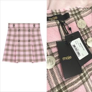 NWT Maje Jalisa Pleated Plaid Mini Skirt